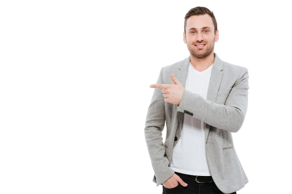 Bild von einem Mann der nach links zeigt